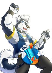  2017 absurd_res anthro canid canine canis clothed clothing digital_media_(artwork) domestic_dog fur guitar hi_res husky male mammal musical_instrument nordic_sled_dog oleola123 playing_guitar playing_music plucked_string_instrument solo spitz string_instrument 