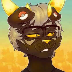  1:1 antelope black_body black_fur bovid ear_piercing eyewear facial_piercing felid fur gauged_ear glasses grey_body grey_fur grey_hair hair helix_piercing horn hybrid icon ket ladynoface96 low_res male mammal nintendo nose_piercing orange_sclera piercing pokemon septum_piercing teeth yellow_horn yellow_nose 