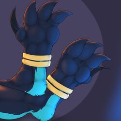  1:1 2017 3dinoz 4_toes ambiguous_gender anthro black_body black_fur black_skin blue_body blue_fur claws digitigrade faceless_ambiguous faceless_character feet foot_shot fur grey_background hi_res leg_bracelets mammal multicolored_body multicolored_fur pawpads paws simple_background solo toe_claws toes two_tone_body two_tone_fur zorgoia 