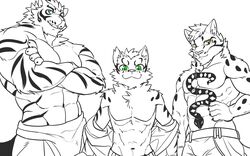  16:10 2017 :3 absurd_res anthro big_muscles clothed clothing felid feline felis fur group hi_res leopard_cat looking_at_viewer male mammal mayar muscular muscular_male nekojishi prionailurus shu-chi studio_klondike topless widescreen 