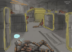  1boy armor dead_space dead_space_2 gameplay_mechanics isaac_clarke lying monster on_side photoshop_(medium) 