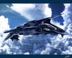  aircraft airplane cloud commentary_request day ffr-41mr fighter_jet jet kawanakajima letterboxed md5_mismatch military military_vehicle no_humans science_fiction sentou_yousei_yukikaze signature sky vehicle_focus 