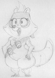  anthro bandana bandolier beverage beverage_can breasts chest_tuft cute_fangs electronic_arts featureless_breasts featureless_crotch female hands_on_hips kerchief mammal markings monochrome mostly_nude navel open_mouth peggle plantigrade popcap_games procyonid raccoon roxy_raccoon sbshouseofpancakes short_stack slightly_chubby soda solo striped_markings striped_tail stripes tail tail_markings thick_calves thick_thighs traditional_media_(artwork) tuft wide_hips 