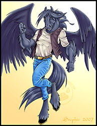  anthro blacksilver clothed clothing cybercat equid equine horse male mammal mythological_creature mythological_equine mythology pegasus pose simple_background solo wings 