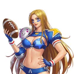  american_football artist_request bikini blonde_hair blue_eyes breasts brian_battler cleavage facepaint female fingerless_gloves genderswap_(mtf) gloves hair_ornament lady_brian long_hair midriff navel official_art rule_63 shoulder_pads swimsuit the_king_of_fighters the_king_of_fighters_all-stars 