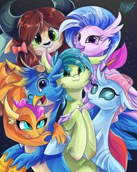  2018 absurd_res accessory alex_bluebird arthropod avian blue_body blue_eyes blue_feathers blue_hair bovid bovine bow_(feature) bow_accessory bow_ribbon braided_hair brown_hair changeling dragon ears_down earth_pony equid equine european_mythology eyelashes feathers female feral friendship_is_magic fur gallus_(mlp) glowing glowing_eyes greek_mythology green_body green_eyes green_fur group gryphon hair hair_accessory hair_ribbon hairbow hasbro hi_res hippogriff horn horse male mammal my_little_pony mythological_avian mythological_creature mythological_scalie mythology no_sclera ocellus_(mlp) orange_body pink_body pink_feathers pivoted_ears pony pupils purple_body purple_eyes purple_feathers purple_hair reptile ribbons sandbar_(mlp) scalie silverstream_(mlp) slit_pupils smile smolder_(mlp) yak yona_yak_(mlp) 