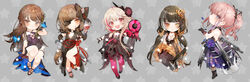  5girls :d ar-15 assault_rifle banana_(girls&#039;_frontline) black_dress black_gloves black_hair blue_butterfly blue_eyes blunt_bangs blush bow brown_hair bug butterfly butterfly_hair_ornament chibi chinese_commentary closed_mouth commentary_request crinoline cup dress drinking_glass elbow_gloves eyelashes fingerless_gloves flower girls&#039;_frontline gloves gun hair_flower hair_ornament hairbow hand_up heterochromia holding holding_cup long_hair m16a1_(blazer_of_the_trail)_(girls&#039;_frontline) m16a1_(girls&#039;_frontline) m4_sopmod_ii_(devourer_of_the_feast)_(girls&#039;_frontline) m4_sopmod_ii_(girls&#039;_frontline) m4a1_(girls&#039;_frontline) m4a1_(suspender_of_time)_(girls&#039;_frontline) multicolored_hair multiple_girls non-humanoid_robot official_alternate_costume open_mouth orange_eyes outstretched_arms pantyhose pink_hair pink_legwear red_eyes rifle ro635_(enforcer_of_the_law)_(girls&#039;_frontline) ro635_(girls&#039;_frontline) robot smile st_ar-15_(girls&#039;_frontline) st_ar-15_(prisoner_of_the_dream)_(girls&#039;_frontline) star_(symbol) streaked_hair tied_hair weapon white_hair wine_glass yellow_eyes zuizi 