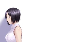  212_(kisaragi) bad_id bad_pixiv_id black_hair breasts brown_hair female from_side lips looking_at_viewer medium_breasts original profile shirt short_hair sleeveless sleeveless_shirt solo upper_body 