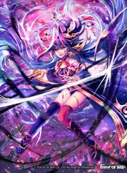  banned_artist bat blood blood_on_face blue_hair boots copyright_name force_of_will hair_ornament katana long_hair multicolored_hair oerba_yun_fang official_art open_mouth purple_hair red_eyes reiya_(force_of_will) rock solo sword tattoo thighhighs tsukumi two-tone_hair vampire very_long_hair weapon 