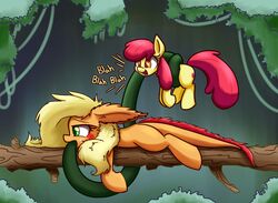  2016 apple_bloom_(mlp) applejack_(mlp) blonde_hair consentacles cutie_mark duo earth_pony equid equine female feral freckles friendship_is_magic fur green_eyes hair hasbro heir-of-rick horse long_hair lying mammal my_little_pony on_front orange_body orange_fur outside pony sibling_(lore) sister_(lore) sisters_(lore) tatzlpony tatzlwurm tentacle tentacle_tongue tongue young 