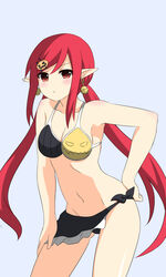  absurdres bad_deviantart_id bad_id bikini black_bikini dungeon_and_fighter elementalist_(dungeon_and_fighter) female female_mage_(dungeon_and_fighter) highres long_hair mage_(dungeon_and_fighter) pointy_ears red_eyes red_hair shikniful solo swimsuit 