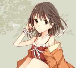  bad_id bad_pixiv_id bakemonogatari bare_shoulders brown_eyes brown_hair collarbone female greek_mythology hand_in_own_hair haruno_(8and6) jacket living_hair monogatari_(series) sengoku_nadeko short_hair snake snake_hair solo spoilers tears 