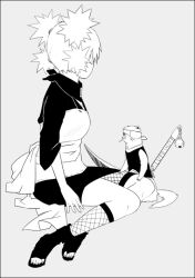  fishnets monochrome naruto quad_tails scythe sitting temari weasel wei 