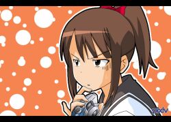  bad_id bad_pixiv_id bow brown_hair camera female hanawa_kaoru letterboxed maikashina ponytail portrait school_uniform solo tamayura 