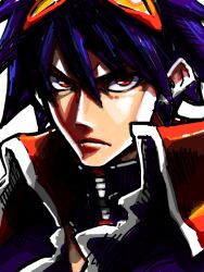  1boy angry blue_hair close-up frown goggles goggles_on_head kan_(tachi) male_focus red_eyes simon_(ttgl) solo tegaki tengen_toppa_gurren_lagann 