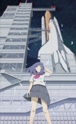  commentary_request female highres night night_sky original school_uniform sky solo space_shuttle spacecraft star_(sky) starry_sky urashima_kyousuke 