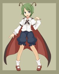  antennae bad_id bad_pixiv_id cape female goro green_eyes green_hair highres mary_janes open_mouth shoes solo touhou wriggle_nightbug 