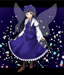  bad_id bad_pixiv_id black_hair blue_eyes female goro hair_ribbon long_hair ribbon solo star_sapphire touhou wings 