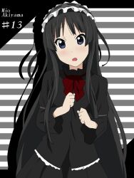  akiyama_mio black_hair blue_eyes character_name commentary_request dress female fuwafuwa_time gothic_lolita hime_cut ikari_manatsu k-on! lolita_fashion long_hair photoshop_(medium) ribbon solo standing striped tears 