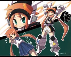  &gt;_&lt; arms_up brown_hair closed_eyes commentary_request female garoudo_(kadouhan&#039;i) green_eyes kamen_rider kamen_rider_fourze kamen_rider_fourze_(series) oerba_yun_fang panties personification photoshop_(medium) rider-tan school_uniform serafuku twintails underwear yellow_eyes 