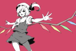  female flandre_scarlet lefthand open_mouth outstretched_arms outstretched_hand partially_colored short_hair side_ponytail simple_background smile solo spread_arms touhou wings 