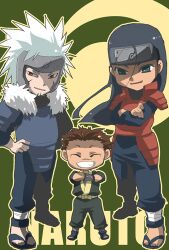  black_hair brown_hair chibi closed_eyes green_eyes grin long_hair lowres naruto oborozuki_kaedemaru orange_eye orange_eyes sarutobi_hiruzen senju_hashirama senju_tobirama short_hair smile white_hair 