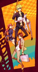  3boys a_certain_high_school_uniform accelerator_(toaru_majutsu_no_index) bad_id bad_pixiv_id bandages blazer blonde_hair brown_hair choker crutch etzali female group_(toaru) jacket jacket_on_shoulders long_hair mmt37 multiple_boys musujime_awaki red_eyes red_hair school_uniform skirt sunglasses toaru_majutsu_no_index tsuchimikado_motoharu twintails unabara_mitsuki white_hair 