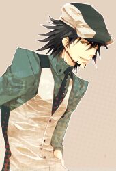  brown_eyes brown_hair cabbie_hat facial_hair hat kaburagi_t_kotetsu male_focus matsumoto_temari necktie solo stubble tiger_&amp;_bunny vest waistcoat 