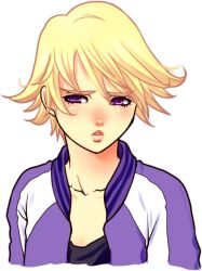  androgynous blonde_hair blush ivan_karelin letterman_jacket lips male male_focus purple_eyes short_hair solo tiger_&amp;_bunny tokisige 