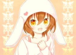  1boy akane_(goma) animal_ears blush brown_hair bunny_ears goma_(11zihisin) hat highres male male_focus open_mouth orange_eyes original solo sweater trap 