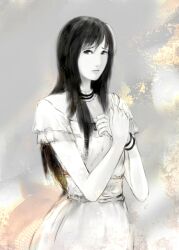  bad_id bad_pixiv_id black_hair collar dress fatal_frame fatal_frame_purple_diary female grey_eyes long_hair maya_(fatal_frame) photoshop_(medium) sasa_asako solo 