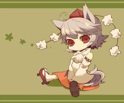  chibi commentary_request female hat inubashiri_momiji monozu red_eyes sitting solo tail tokin_hat touhou wolf_tail 