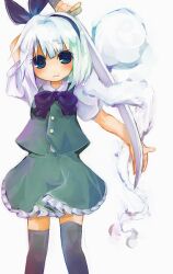  bad_id bad_pixiv_id black_thighhighs blue_eyes female hair_ribbon katana kedama_milk konpaku_youmu konpaku_youmu_(ghost) photoshop_(medium) ribbon solo sword thighhighs touhou weapon white_hair 