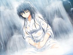  alpha black_hair game_cg kourin_no_machi_lavender_no_shoujo long_hair sakuragi_hikaru water wet 