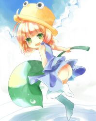  ass bad_id bad_pixiv_id blonde_hair female green_eyes hat kedama_milk moriya_suwako no_panties solo touhou white_hair 