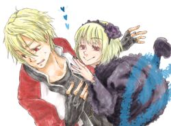  1boy artist_request blonde_hair couple fatal_fury female garou:_mark_of_the_wolves gothic_lolita heart kof:_maximum_impact lolita_fashion lowres maximum_impact_ii ninon_beart rock_howard snk source_request straight the_king_of_fighters 