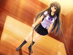  alpha black_hair brown_eyes game_cg kourin_no_machi_lavender_no_shoujo long_hair sakuragi_hikaru seifuku 