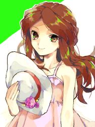  bad_id bad_pixiv_id bare_shoulders brown_eyes brown_hair dress female hat inazuma_eleven inazuma_eleven_(series) long_hair raimon_natsumi smile solo sun_hat sundress wonoco0916 