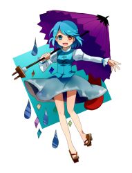  aqua_eyes aqua_hair bad_id bad_pixiv_id female geta heterochromia karakasa_obake kuzumiya_yuyu purple_umbrella red_eyes solo tatara_kogasa touhou umbrella 