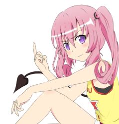  angry blush female middle_finger nana_asta_deviluke pink_hair purple_eyes ropcandy serious sitting solo tail to_love-ru twintails white_background 