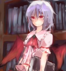  :o ascot bad_id bad_pixiv_id bat_wings book bookshelf female light_purple_hair nazuka_(mikkamisaki) no_headwear red_eyes remilia_scarlet solo touhou upper_body wings 