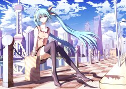  aqua_eyes aqua_hair boat building china city cityscape cloud commentary_request female hatsune_miku jinmao_tower langjiao long_hair oriental_pearl_tower real_world_location shanghai shanghai_world_financial_center shoes sitting sky skyscraper smile solo thighhighs very_long_hair vocaloid water watercraft wind zettai_ryouiki 