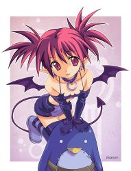  :p absurdres bad_id bad_pixiv_id bat_wings black_gloves black_skirt black_thighhighs choker demon_girl derivative_work disgaea earrings elbow_gloves etna_(disgaea) female flat_chest gloves highres jewelry leaning_forward makai_senki_disgaea miniskirt mitsumi_misato morrow_(hitodama-x) pencil_skirt pointy_ears prinny red_eyes red_hair shoes short_hair skirt smile solo spiked_hair tail thighhighs tongue tongue_out transparent_background twintails vector_trace wings zettai_ryouiki 