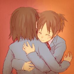  2girls bad_id bad_pixiv_id bonjin brown_hair closed_eyes crying hirasawa_ui hirasawa_yui hug k-on! multiple_girls ponytail sakuragaoka_high_school_uniform school_uniform siblings sisters tears 