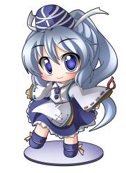  bad_id bad_pixiv_id blue_eyes chibi faux_figurine female grey_hair hat japanese_clothes mononobe_no_futo ponytail shinjitsu short_hair skirt smile solo tate_eboshi touhou wide_sleeves 