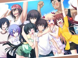  4boys 5girls big_breasts black_hair blonde_hair blue_eyes breasts brown_eyes christiane_friedrich gakuto_shimazu game_cg kawakami_kazuko kawakami_momoyo kazama_family large_breasts long_hair maji_de_watashi_ni_koi_shinasai! mayuzumi_yukie multiple_boys multiple_girls naoe_yamato red_hair shiina_miyako shoichi_kazama takuya_morooka 