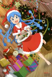  :d absurdres barefoot blue_eyes blue_hair christmas christmas_tree feet female furuya_kazuhito gift hat highres ikamusume imageboard_desourced legs long_hair matsubara_youko matsumoto_mayuko newtype non-web_source official_art open_mouth santa_costume scan shinryaku!_ikamusume smile solo stuffed_animal stuffed_toy tatefuji_ken&#039;ichi tentacle very_long_hair 