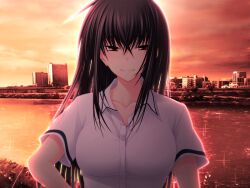  city female female game_cg girl kawakami_momoyo long_hair maji_de_watashi_ni_koi_shinasai! outdoors sky smile solo water 