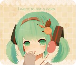  ayu_(mog) bad_id bad_pixiv_id female green_eyes green_hair hatsune_miku headphones portrait solo twintails vocaloid 