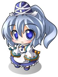  bad_id bad_pixiv_id blue_eyes chibi female grey_hair hat hat_ribbon japanese_clothes kariginu mononobe_no_futo open_mouth ponytail ribbon shinjitsu shirt skirt solo touhou 